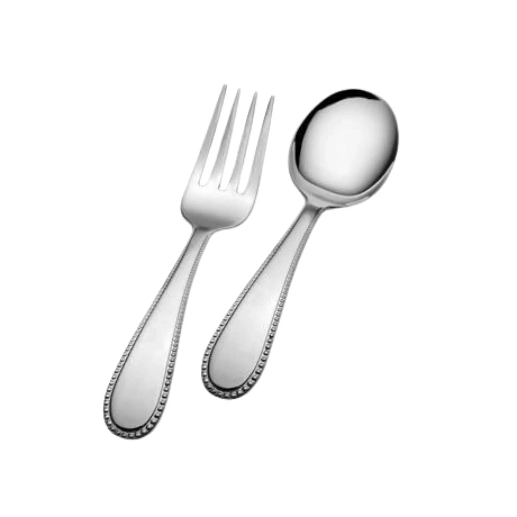 Beaded Two Piece Sterling Silver Fork and Spoon Baby Set The