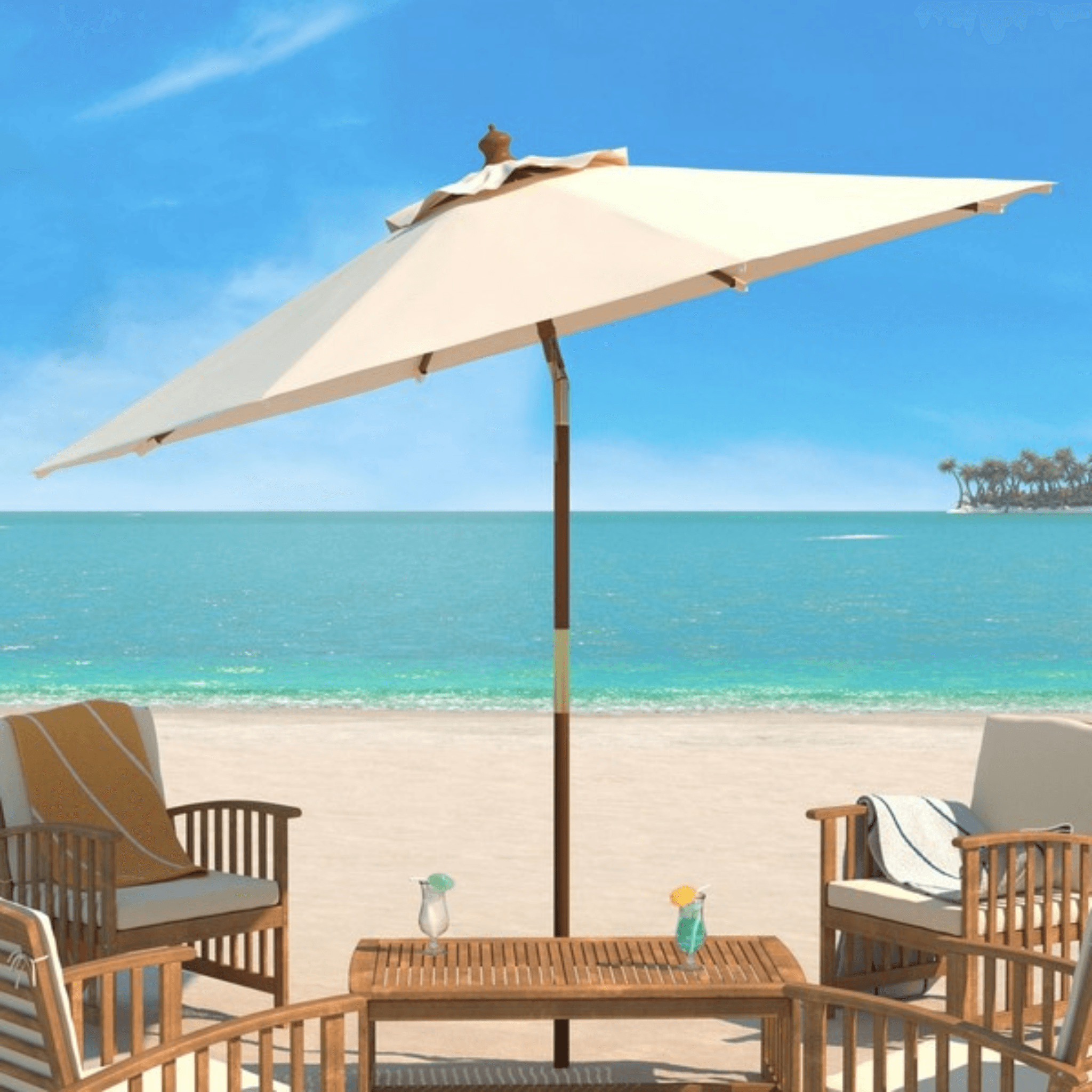 Safavieh Bethany 9Ft Wooden Umbrella