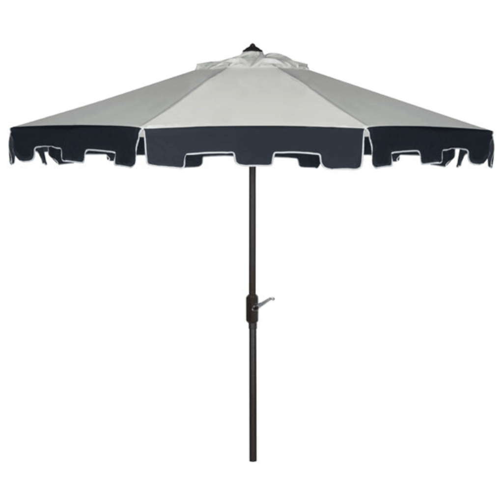 Beige and Navy Valance Outdoor Patio Umbrella - Outdoor Umbrellas - The Well Appointed House