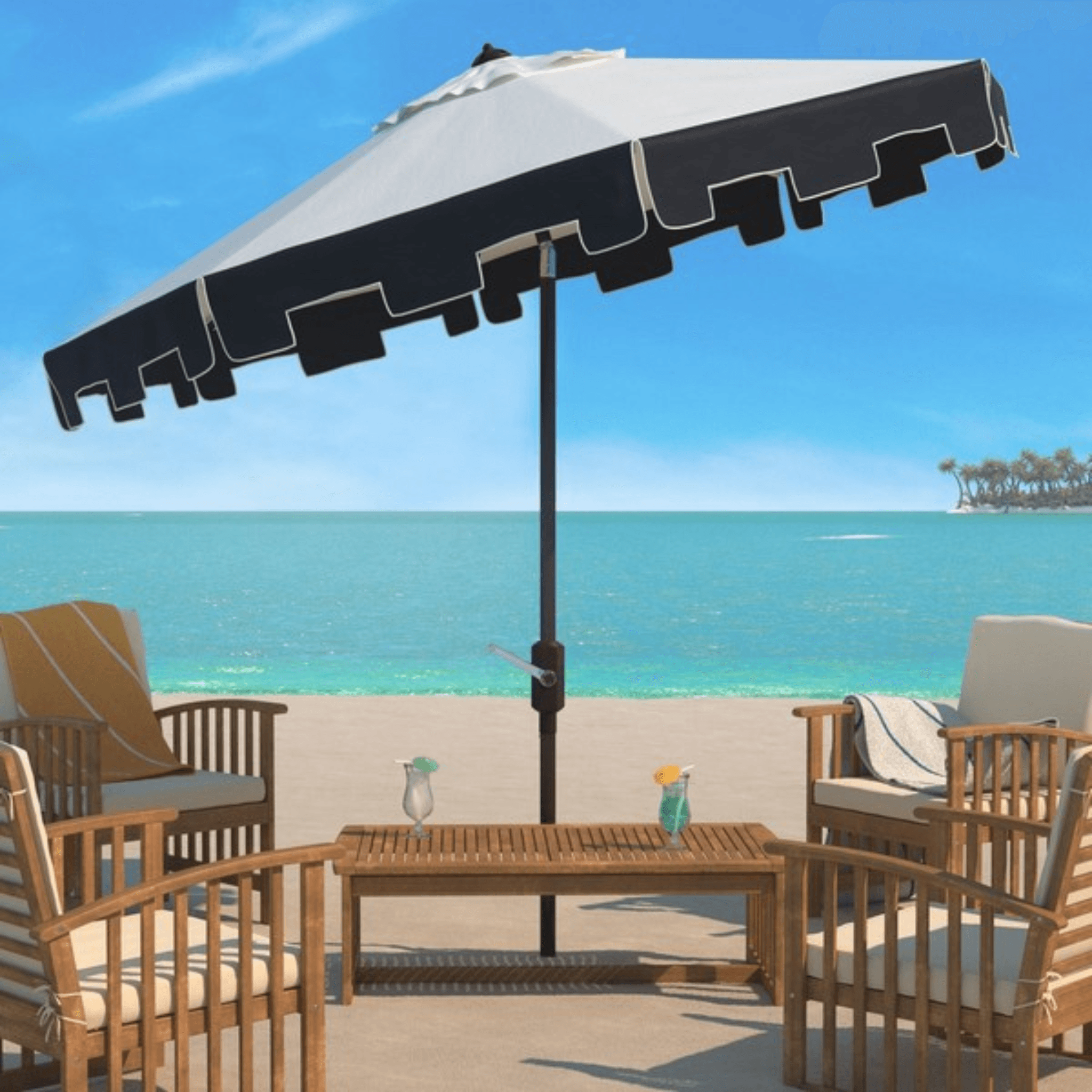 beige umbrella patio Safavieh UV Resistant City Fashion 9Ft Auto Tilt Umbrella