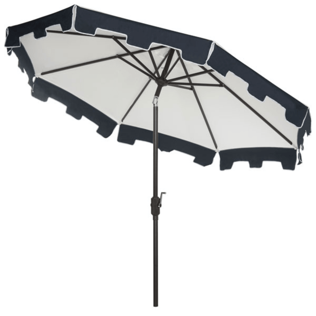 Beige and Navy Valance Outdoor Patio Umbrella - Outdoor Umbrellas - The Well Appointed House