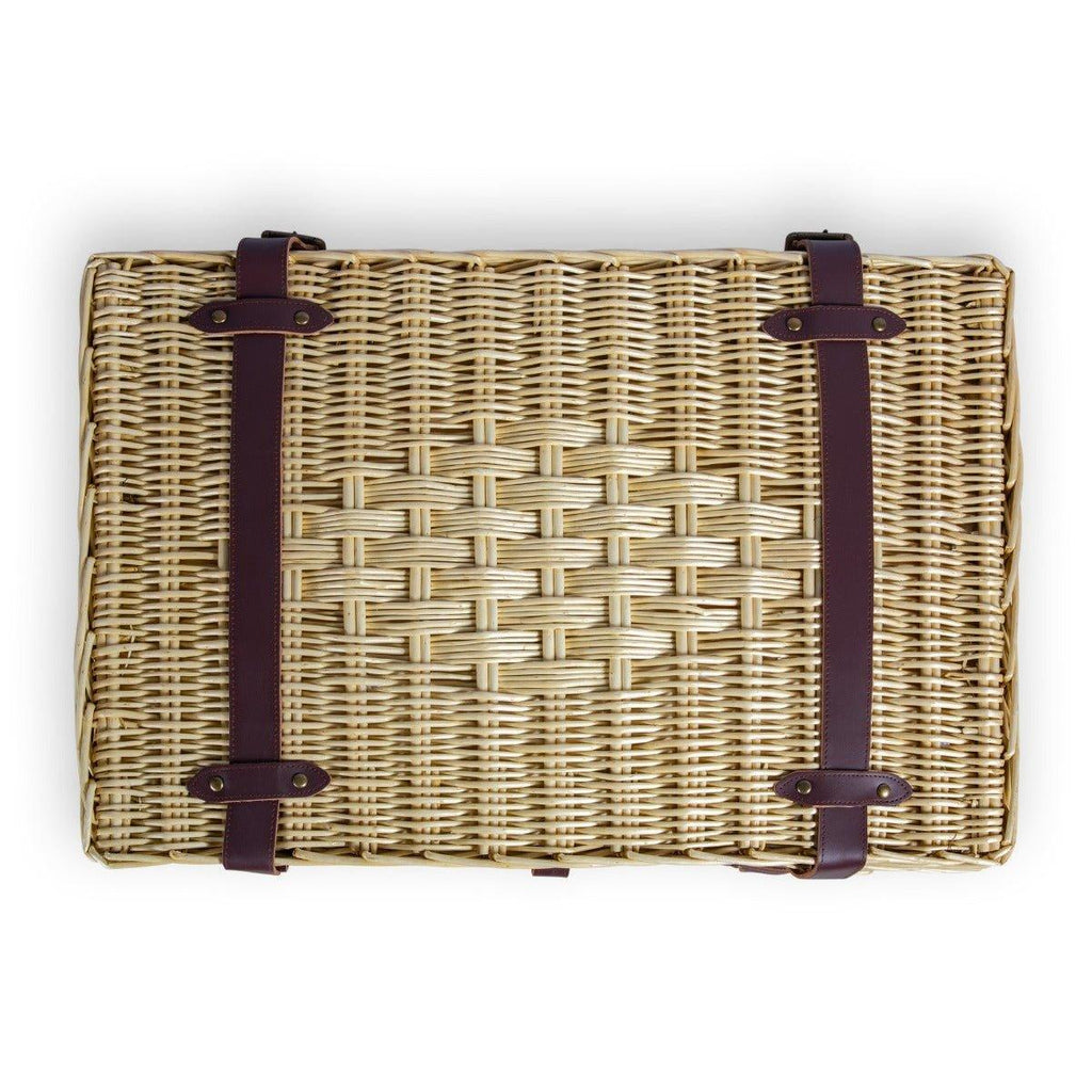 Beige & White Gingham Lined Wicker Picnic Basket for 4 - Picnic Baskets & Accessories - The Well Appointed House