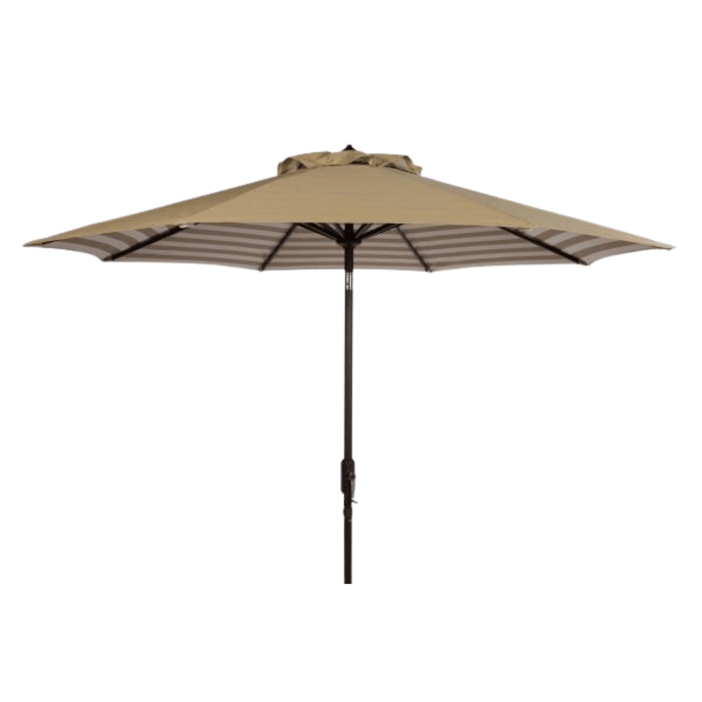 Beige and White Outdoor Crank Umbrella With Striped Interior - Outdoor Umbrellas - The Well Appointed House