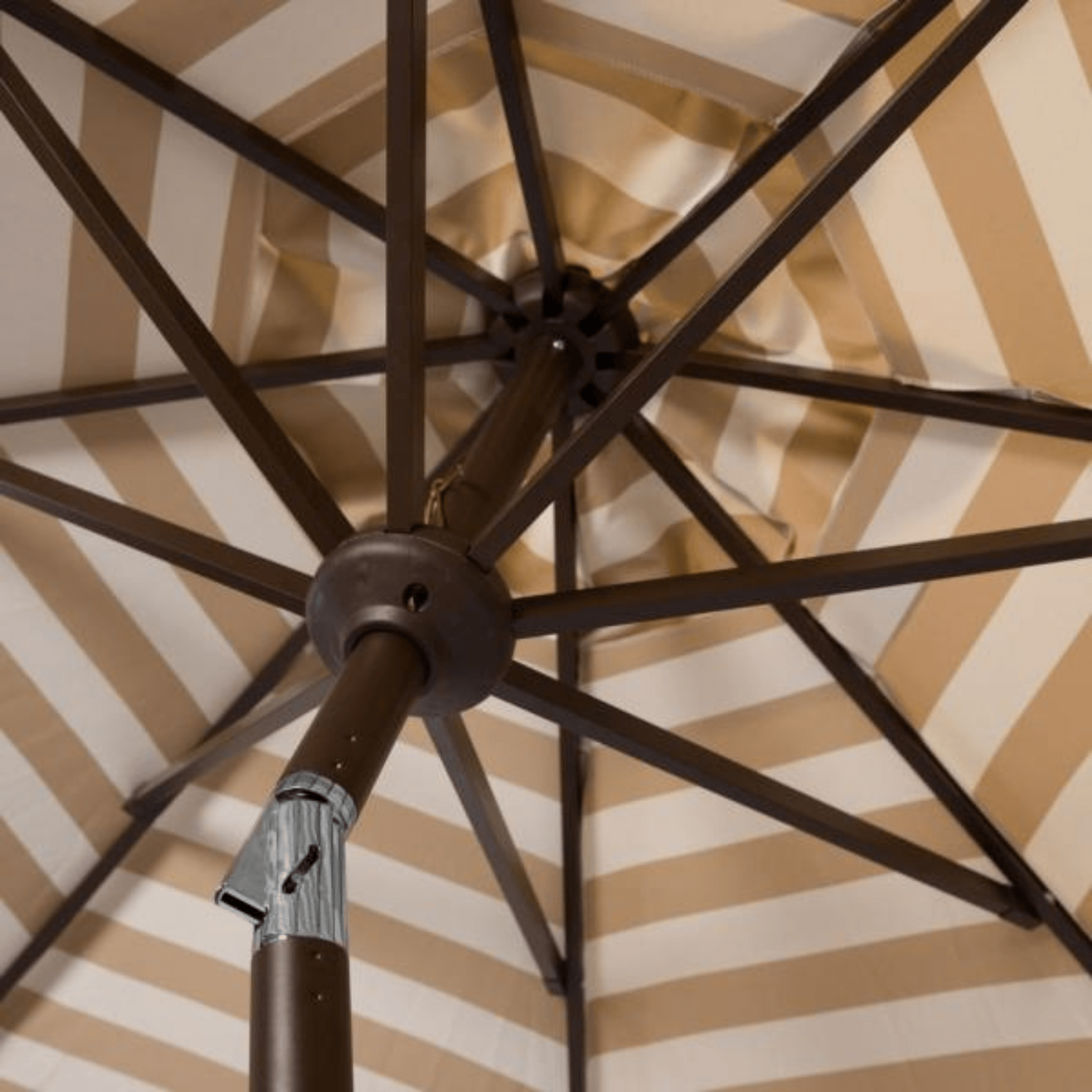 cream colored patio umbrella Safavieh Athens Inside Out Striped 9Ft Crank Outdoor Auto Tilt Umbrella