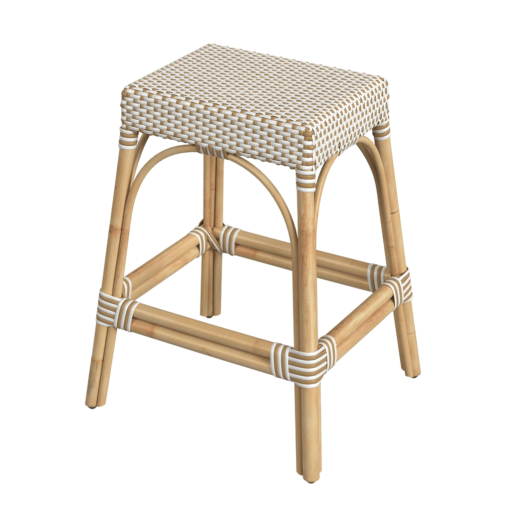 Beige & White Woven Counter Stool - Bar & Counter Stools - The Well Appointed House