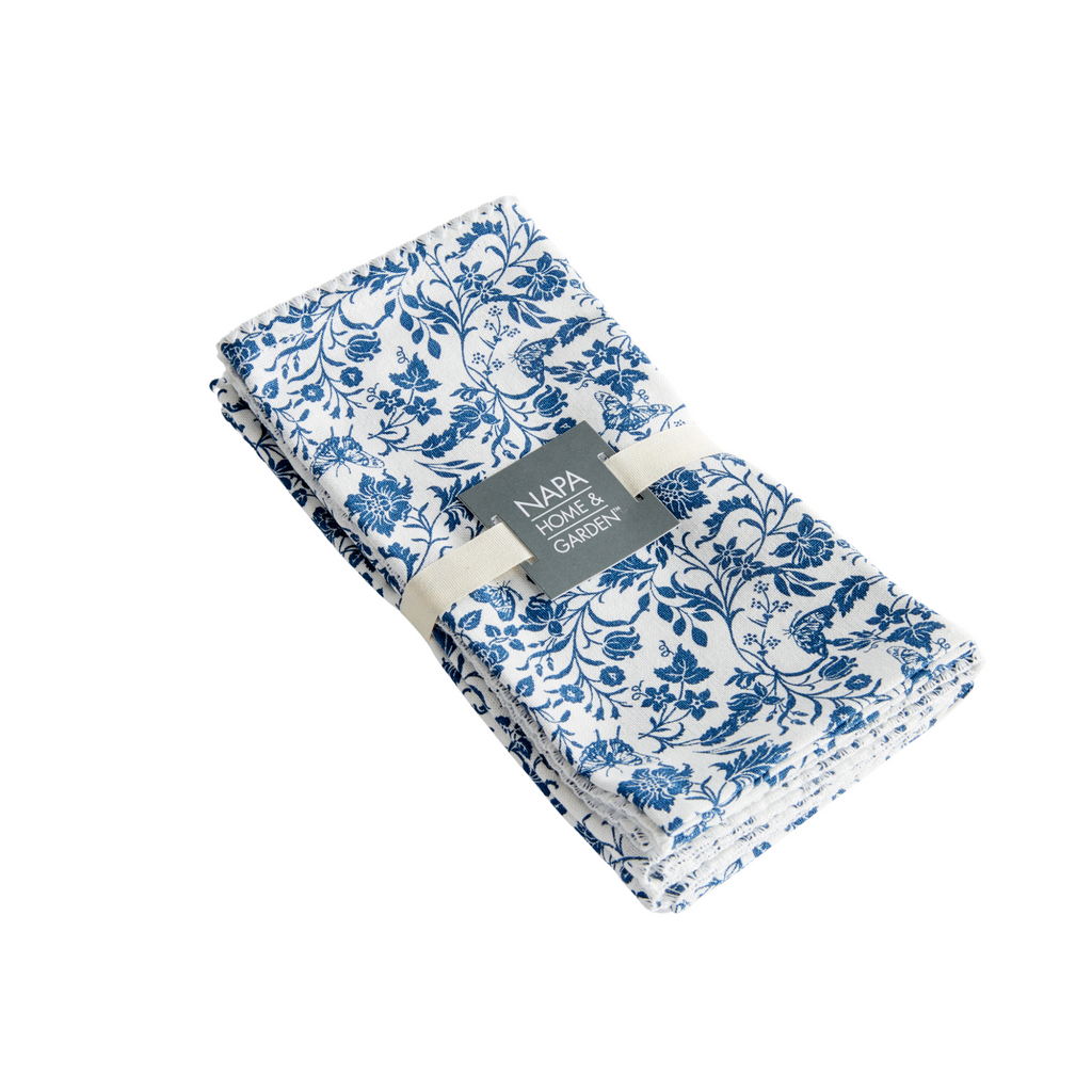 Set of Four Blue & White Bella Floral Napkins - The Well Appointed House