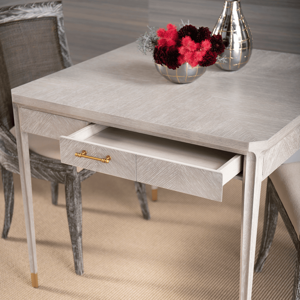 Bertram Square Game Card Table in Soft Gray with Brass Hardware - Game Tables - The Well Appointed House