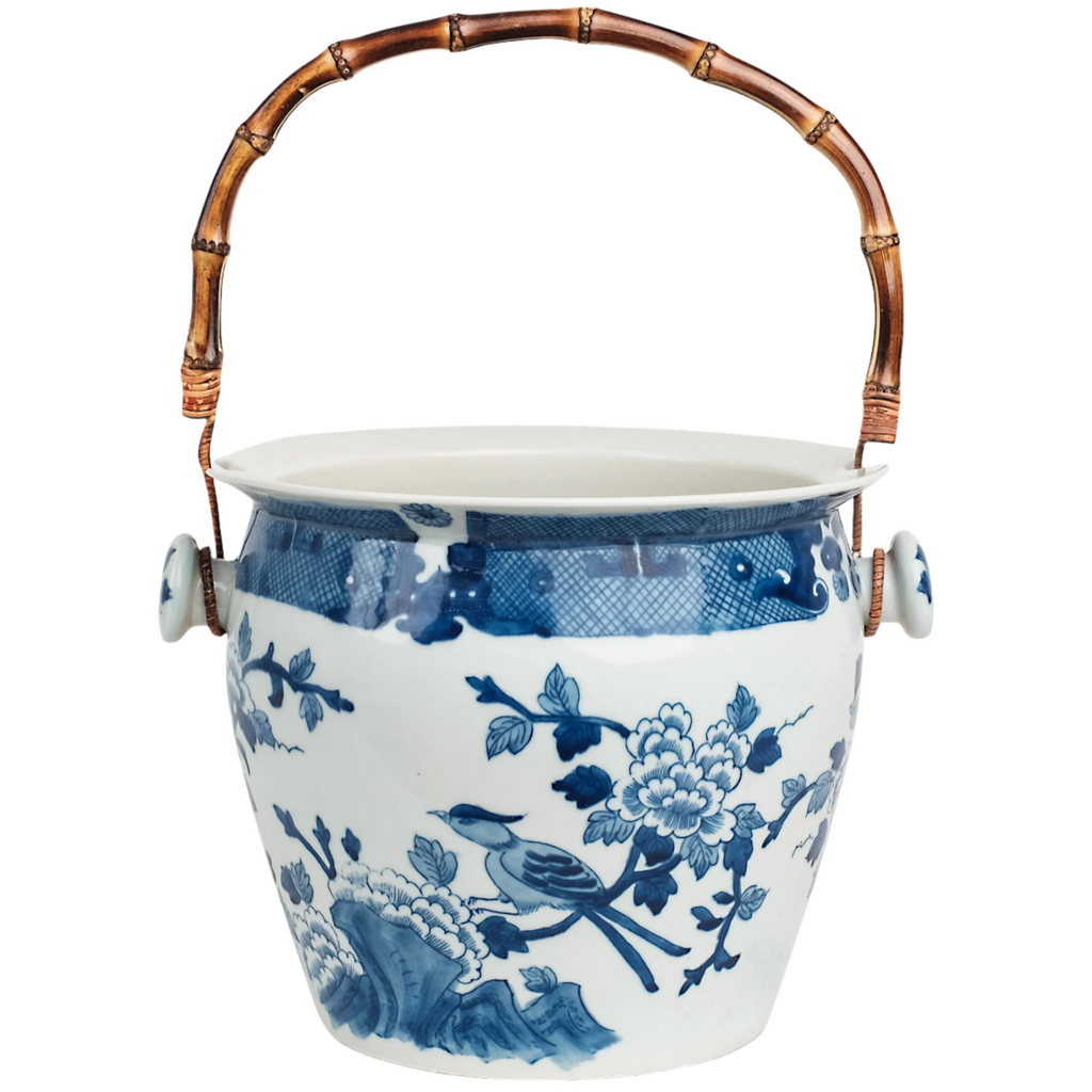 Bird & Floral Ice Bucket with Bamboo Handle - The Well Appointed House 