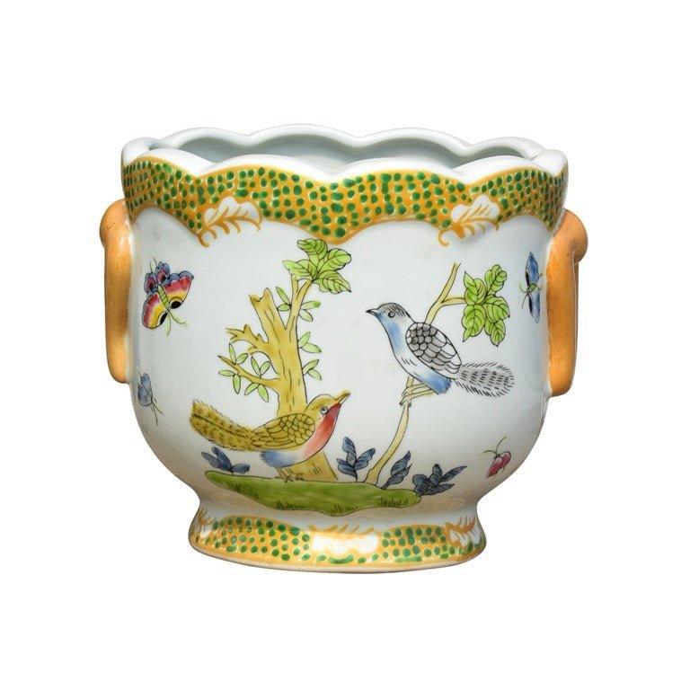 Bird and Flower Porcelain Cachepot - Indoor Cachepots - The Well Appointed House