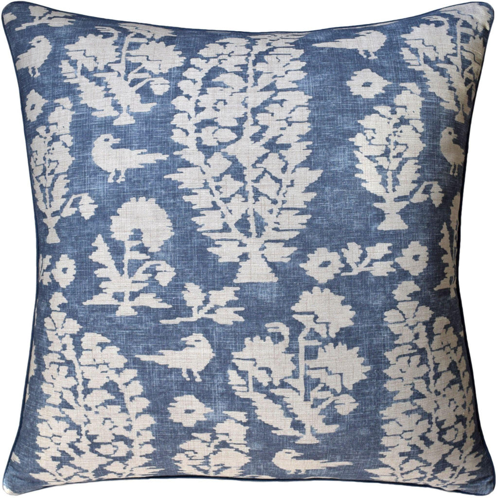 Birds and Flowers Decorative Throw Pillow in Slate Blue - Pillows - The Well Appointed House
