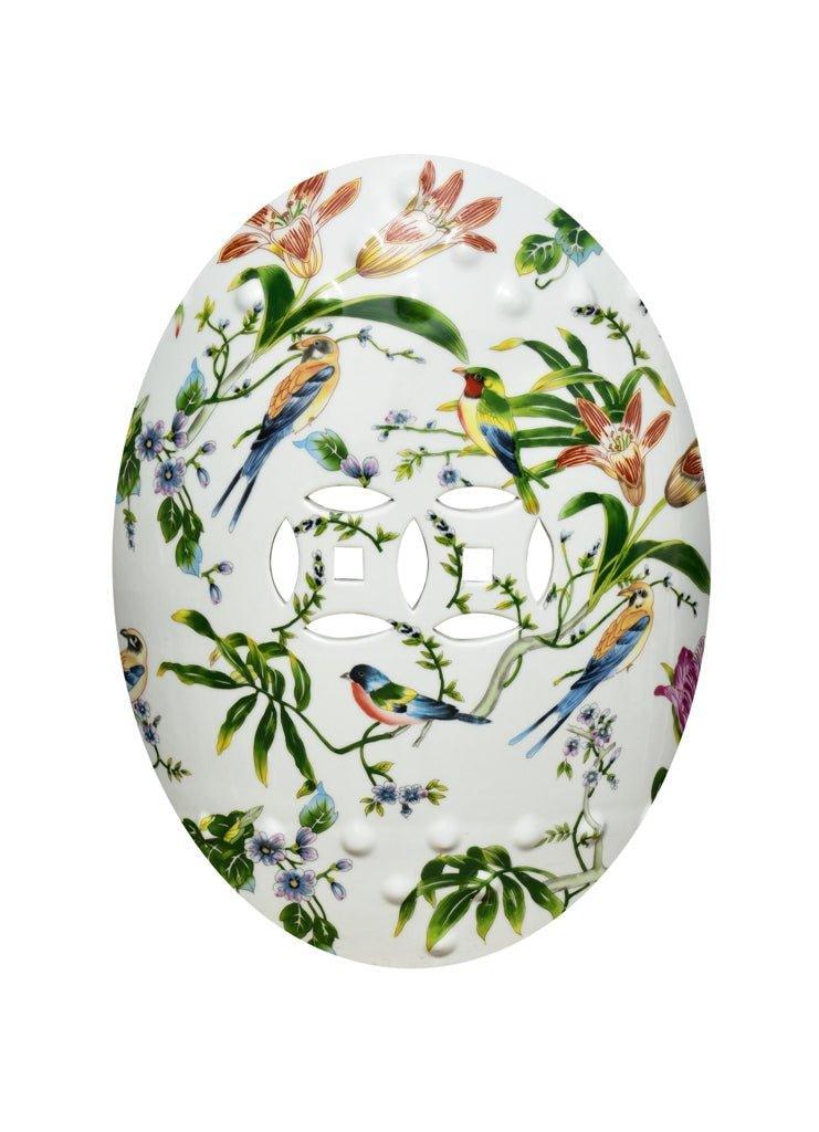 Birds and Lillies Porcelain Garden Seat - Garden Stools & Benches - The Well Appointed House