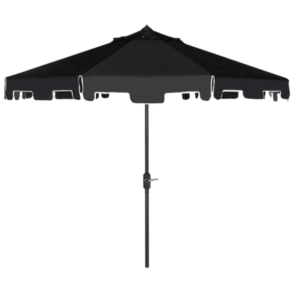black patio umbrella 9 ft Safavieh UV Resistant Zimmerman 9 ft Crank Black/ White Market Umbrella