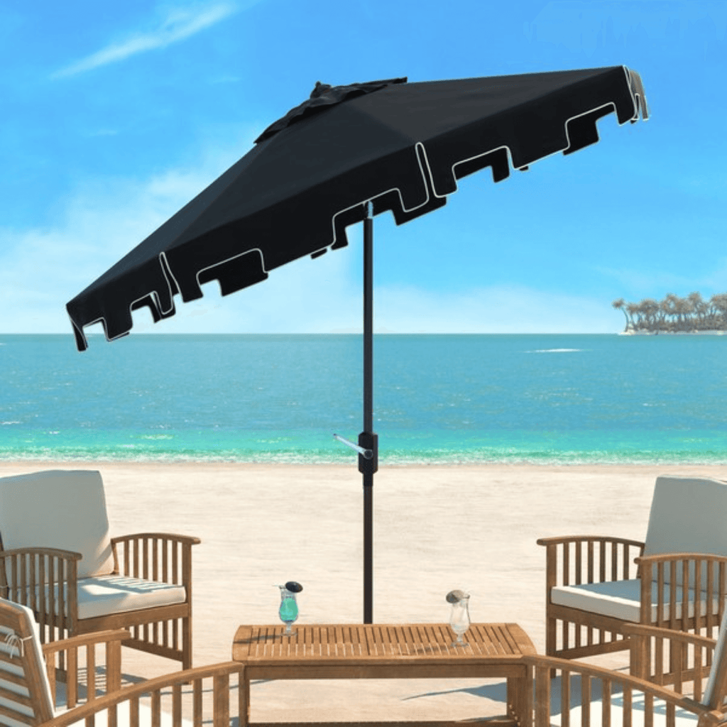 Black and White 9 Foot Market Crank Outdoor Patio Umbrella - Outdoor Umbrellas - The Well Appointed House