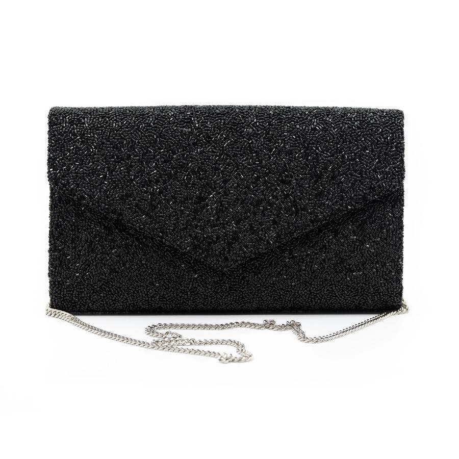 Black Beaded Envelope Style Handbag With Silver Chain - Gifts for Her - The Well Appointed House