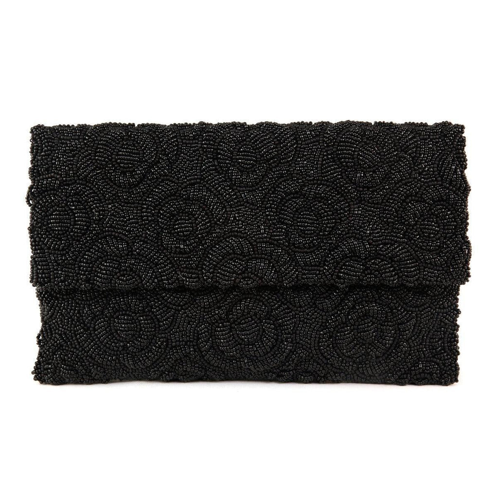 Black Beaded Floral Design Clutch Handbag - Gifts for Her - The Well Appointed House