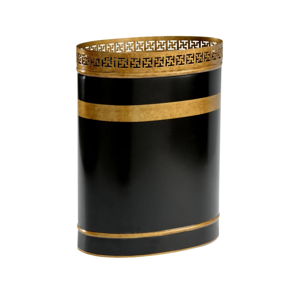 Black Iron Wastebasket With Antique Gold Details - Wastebasket - The Well Appointed House