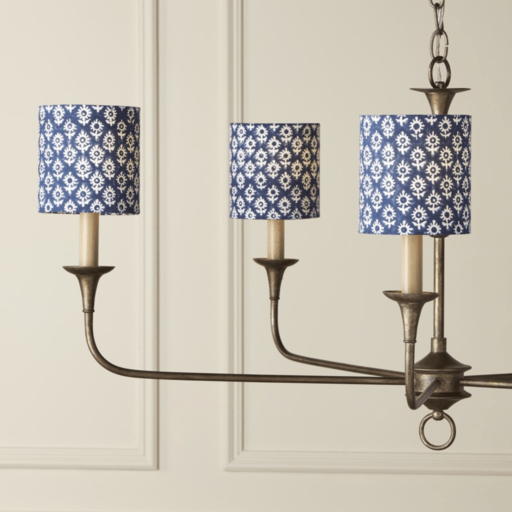 Block Print Navy Drum Chandelier Shade - Lamp Shades - The Well Appointed House
