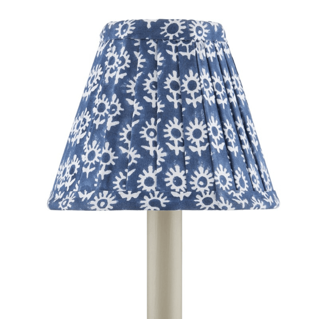 Block Print Navy Pleated Chandelier Shade - Lamp Shades - The Well Appointed House
