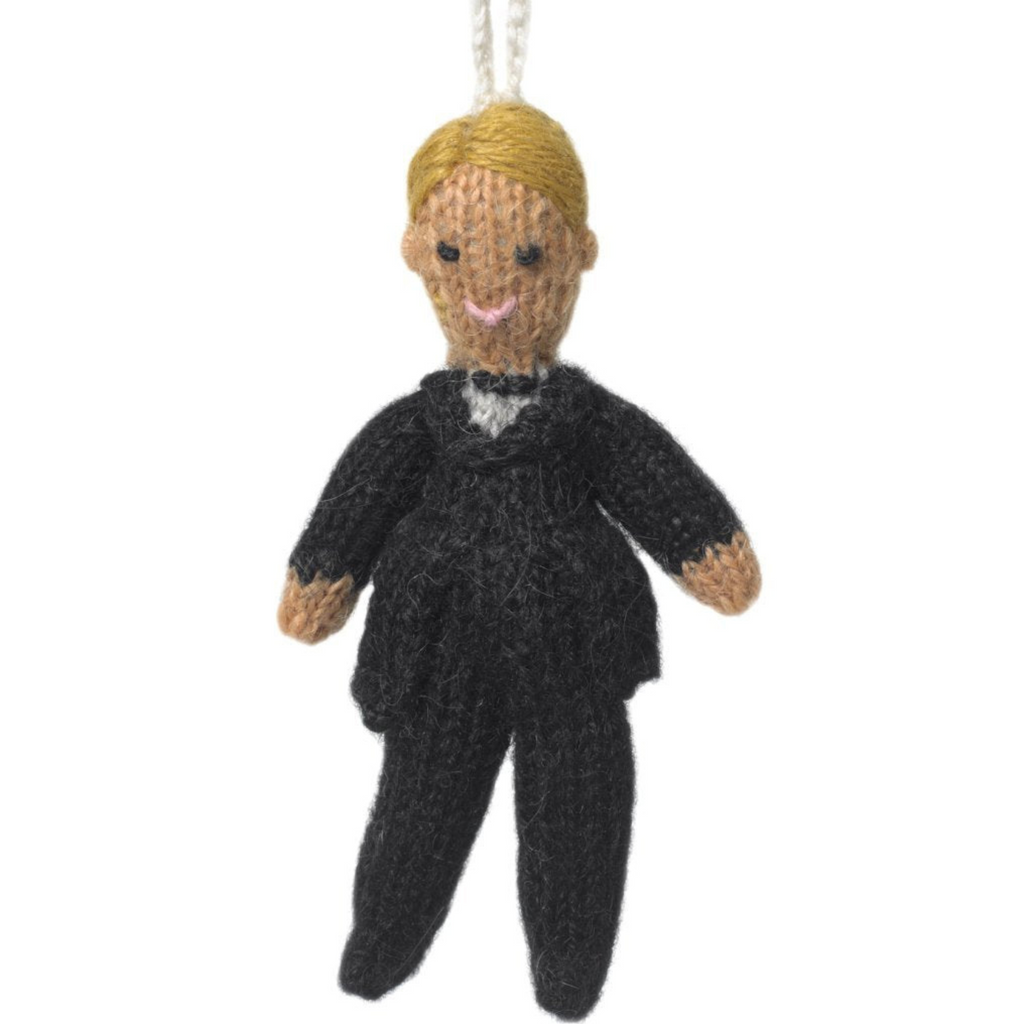 Hand Knit Blonde Groom Wool Christmas Ornament - The Well Appointed House 