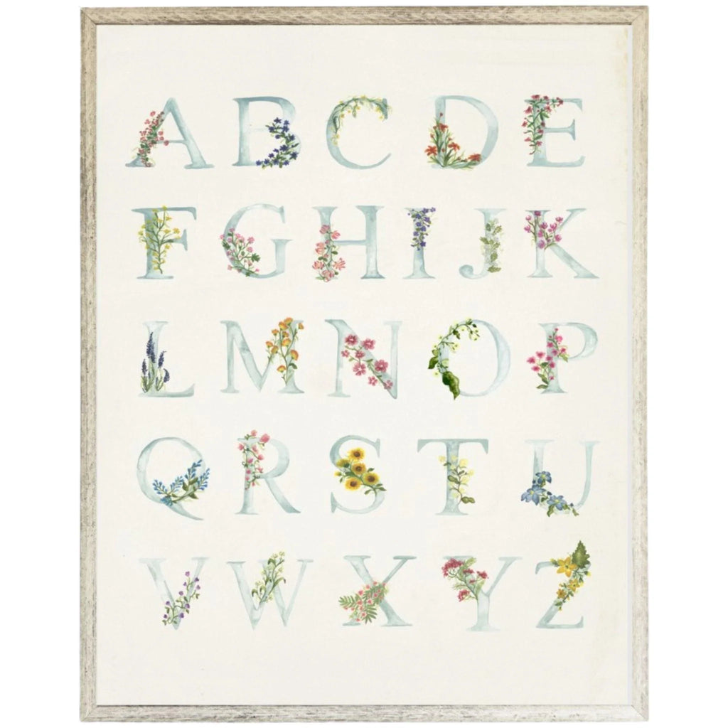 Blue ABCs with Floral Accents Children’s Framed Wall Art - Little Loves Art - The Well Appointed House