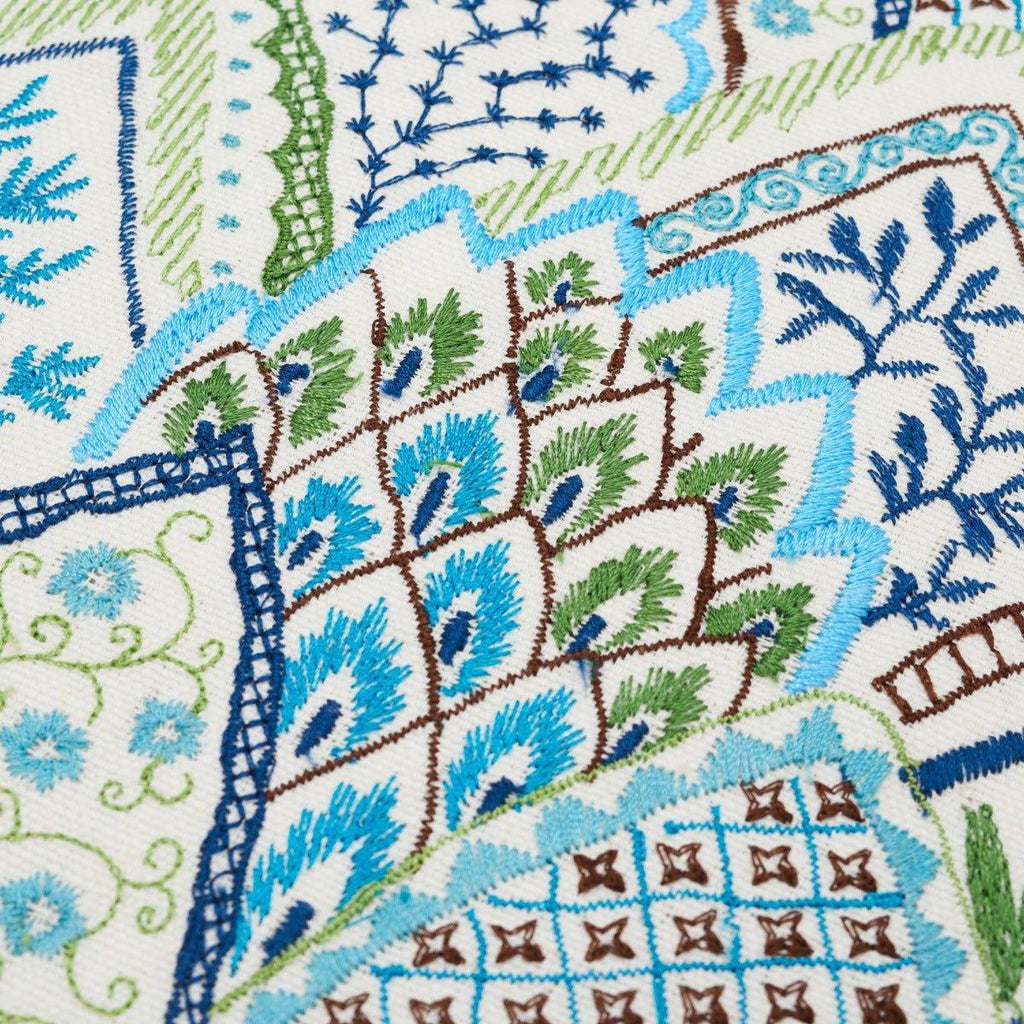 Blue & Green Albizia Embroidered 20" Throw Pillow - Pillows - The Well Appointed House
