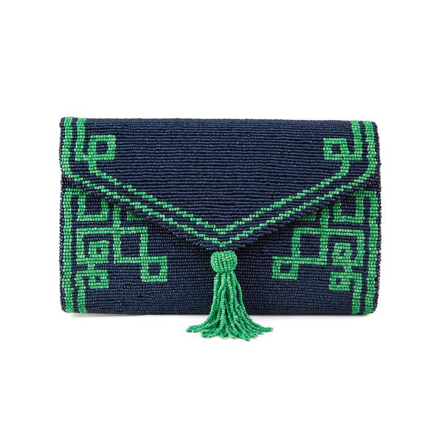 Blue & Green Beaded Shanghai Envelope Style Handbag With Gusset - Gifts for Her - The Well Appointed House