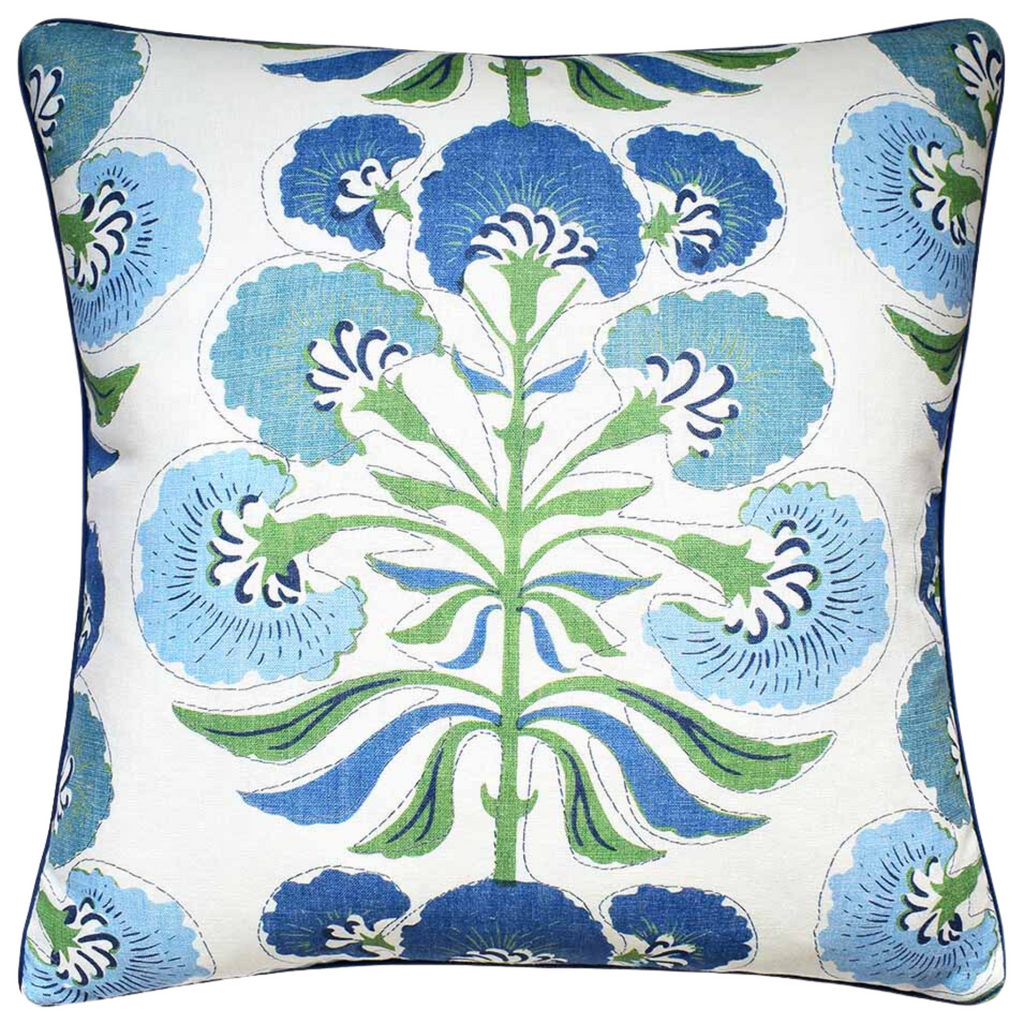 Blue and Green Tybee Tree Design Linen Pillow - The Well Appointed House 