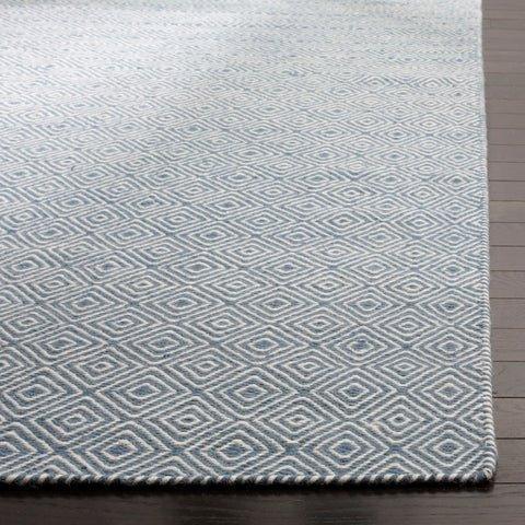 Blue & Ivory Geometric Pattern Flat Weave Area Rug - Rugs - The Well Appointed House