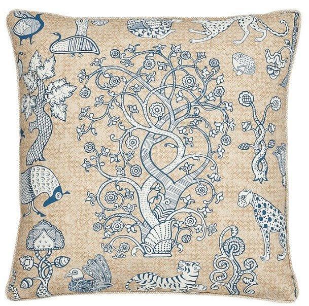 Blue & Natural Animal Motif 22" Throw Pillow - Pillows - The Well Appointed House