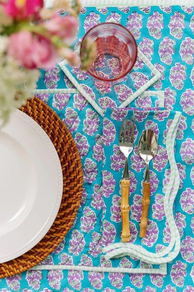 Blue and Purple Mimi Block Print Round Tablecloth - Tablecloths - The Well Appointed House