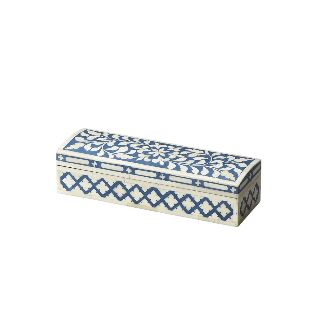 Blue and White Bone Inlay Mosaic Floral Pattern Decorative Storage Box - Decorative Boxes - The Well Appointed House