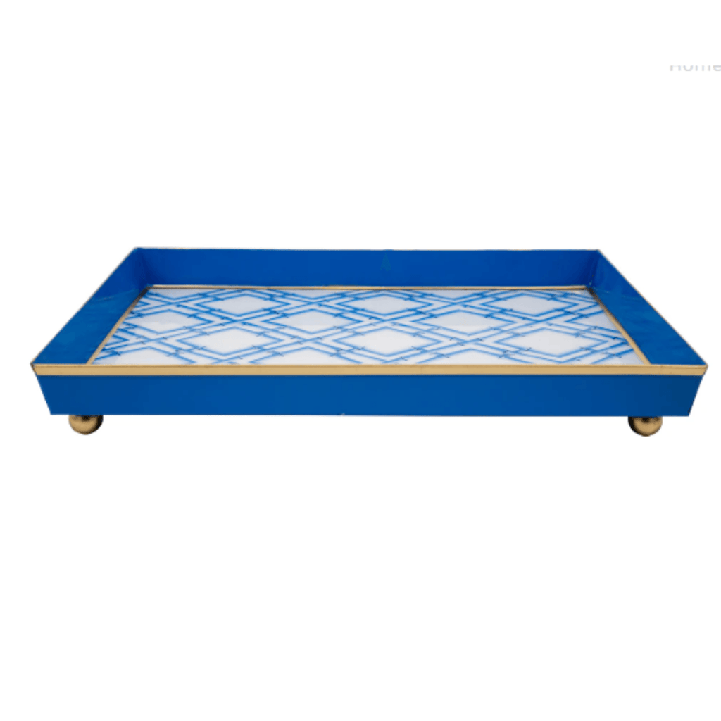 Blue & White Cane Enameled Oliver Rectangular Tray - Decorative Trays - The Well Appointed House