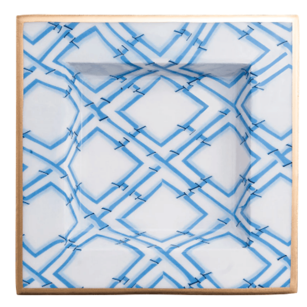 Blue & White Cane Enameled Smidge Tray - Decorative Trays - The Well Appointed House