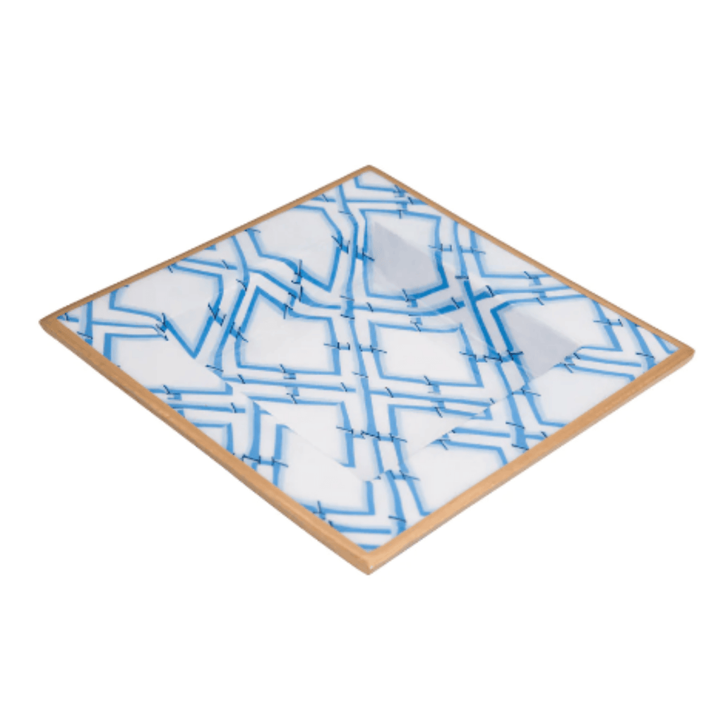 Blue & White Cane Enameled Smidge Tray - Decorative Trays - The Well Appointed House