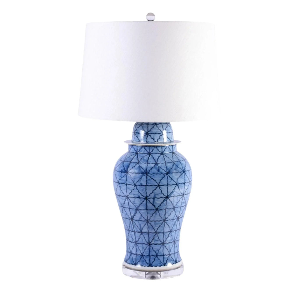 Blue and White Chess Grids Porcelain Table Lamp - Table Lamps - The Well Appointed House