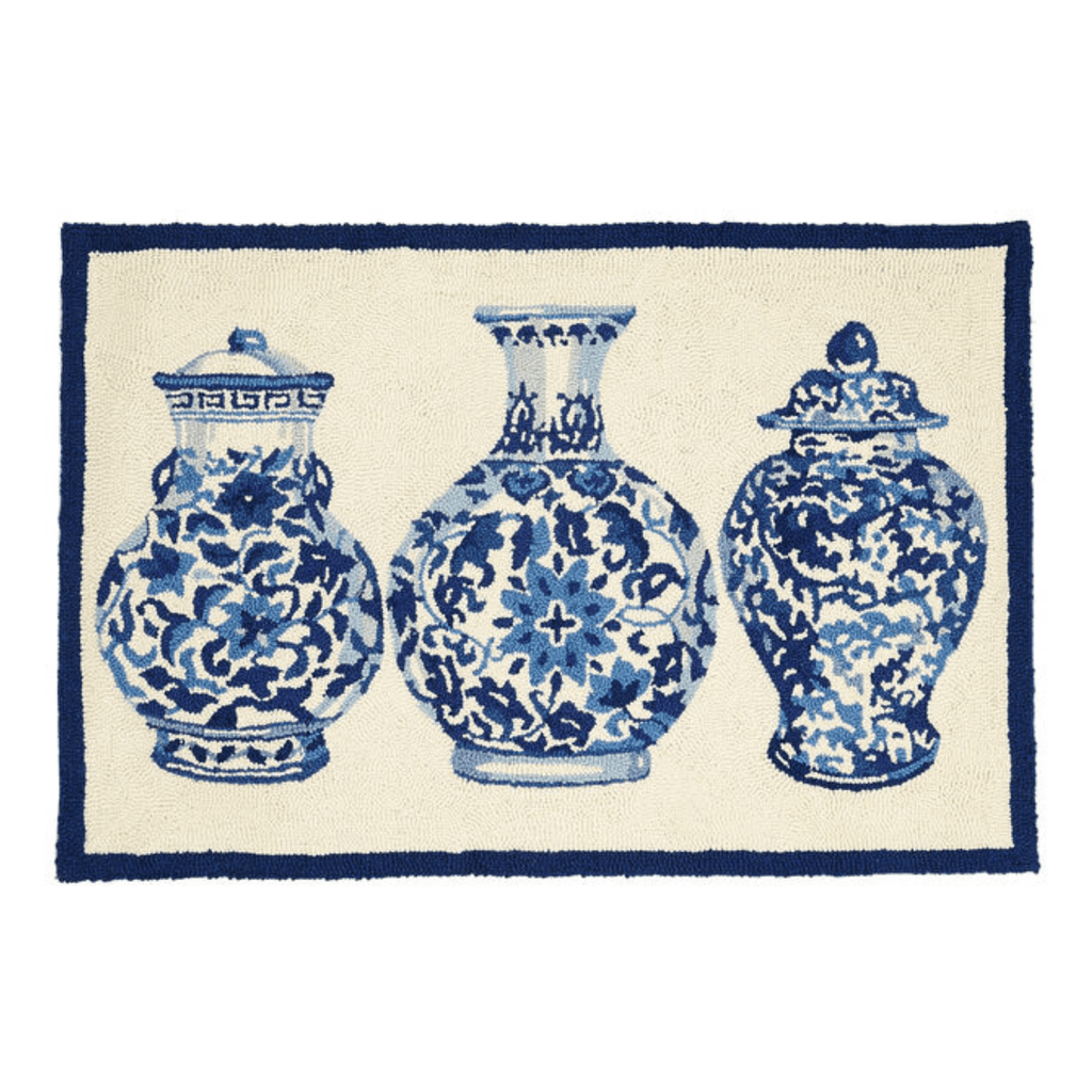 Blue & White Chinoiserie Vases Latch Hook Rug - Rugs - The Well Appointed House