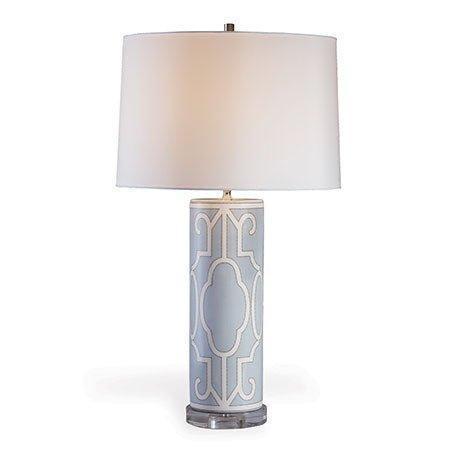 Blue & White Cylinder Shaped Porcelain Ming Fretwork Table Lamp - Table Lamps - The Well Appointed House