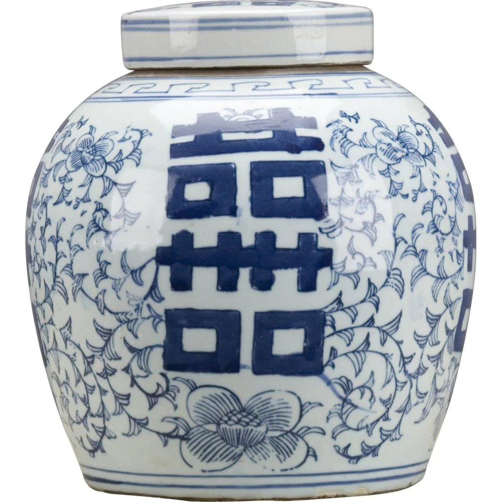 Blue and White Double Happiness Lidded Jar - Vases & Jars - The Well Appointed House