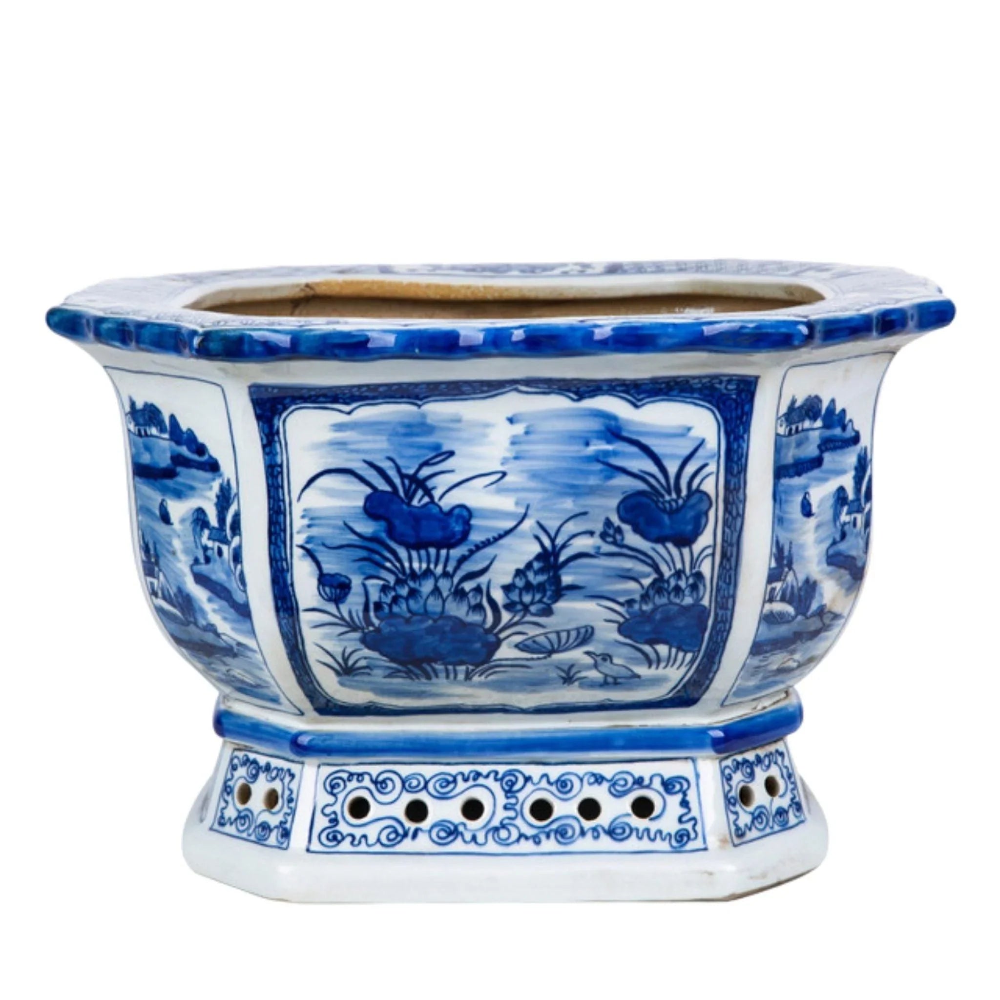 blue and white flower pot planter Handmade Ceramic Planter