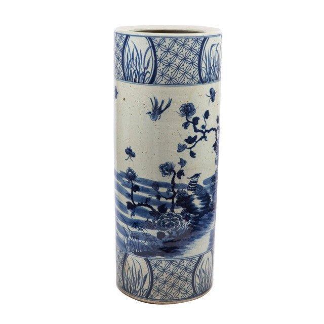 Blue and White Floral Birds Porcelain Umbrella Stand - Umbrella Stands - The Well Appointed House