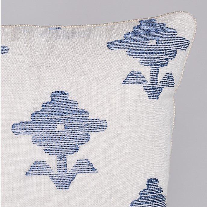 Blue & White Floral Embroidered 16" Throw Pillow - Pillows - The Well Appointed House