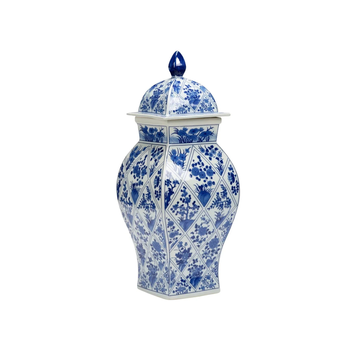 Blue and White Floral Hand Painted Lidded Ceramic Vase