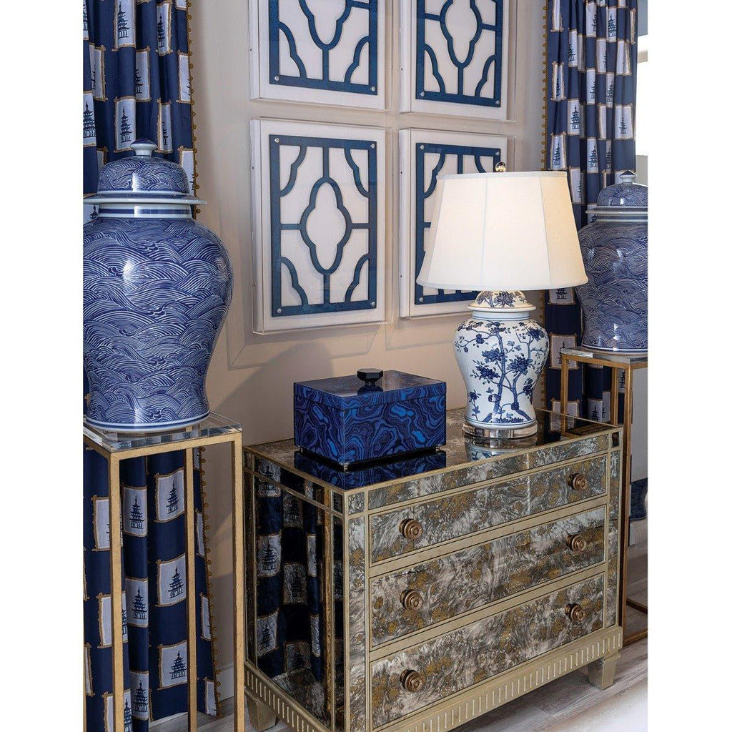 Blue and White Floral Temple Jar Table Lamp - Table Lamps - The Well Appointed House