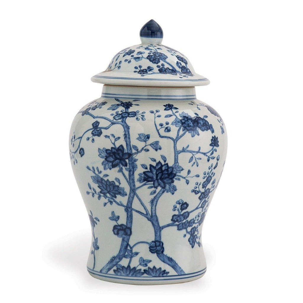 Blue and White Floral Temple Jar with Lid - Vases & Jars - The Well Appointed House