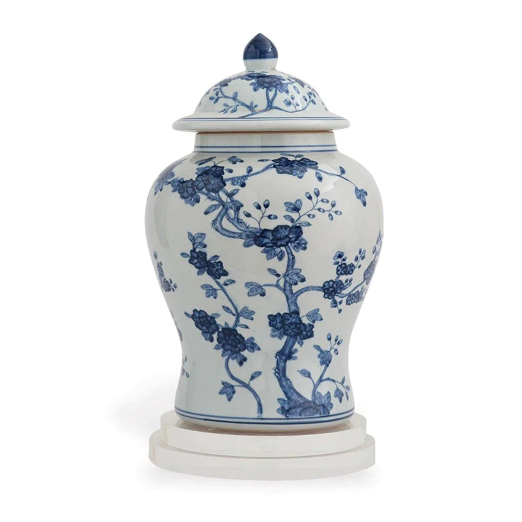 Blue and White Floral Temple Jar with Lid - Vases & Jars - The Well Appointed House