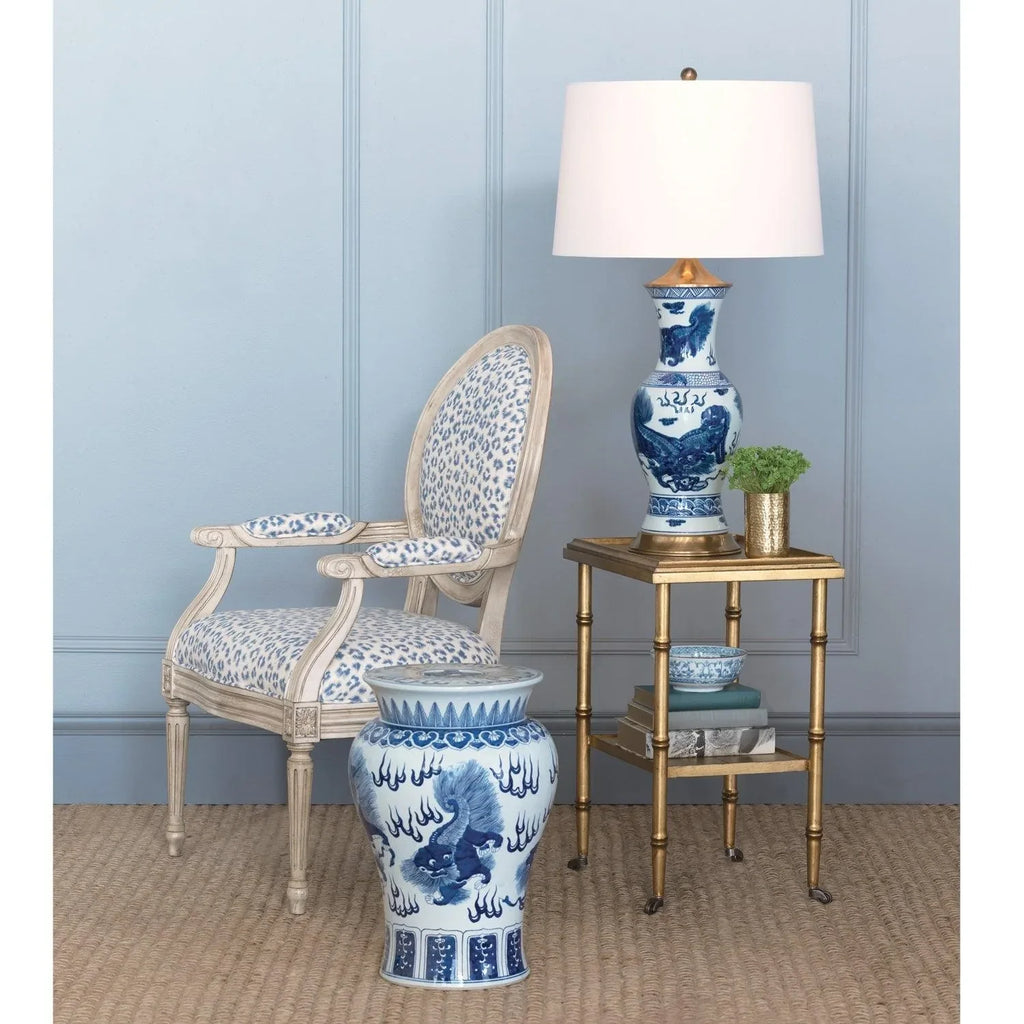 Blue and White Foo Dog Hand Painted Porcelain Table Lamp - Table Lamps - The Well Appointed House
