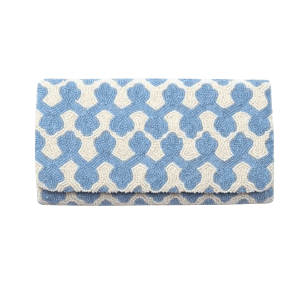 Blue & White Fully Beaded Clutch - Gifts for Her - The Well Appointed House