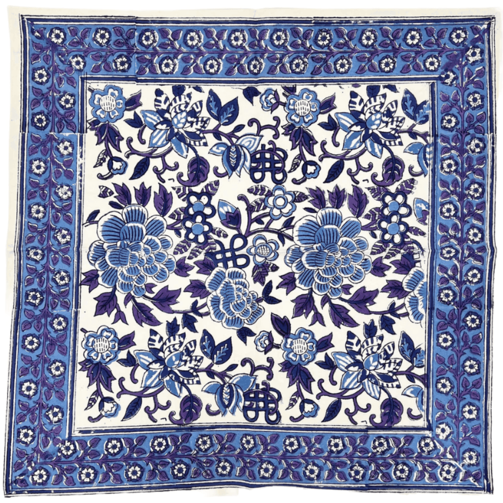 Blue & White Hand Block Printed Floral Dinner Napkin - Dinner Napkins - The Well Appointed House