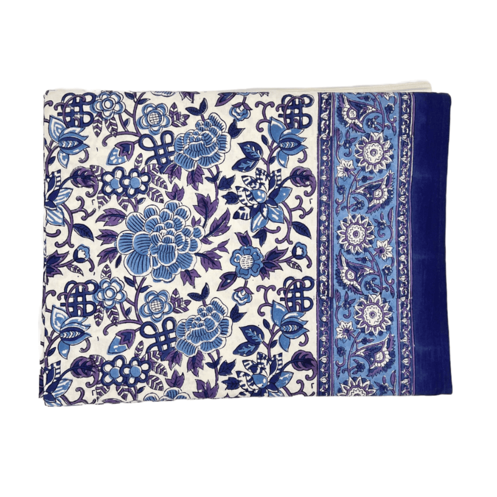 Blue & White Hand Block Printed Floral Tablecloth - Tablecloths - The Well Appointed House