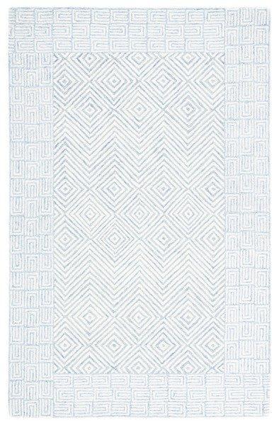 Blue & White Hand Tufted Geometric Patterned Wool Area Rug – The Well ...